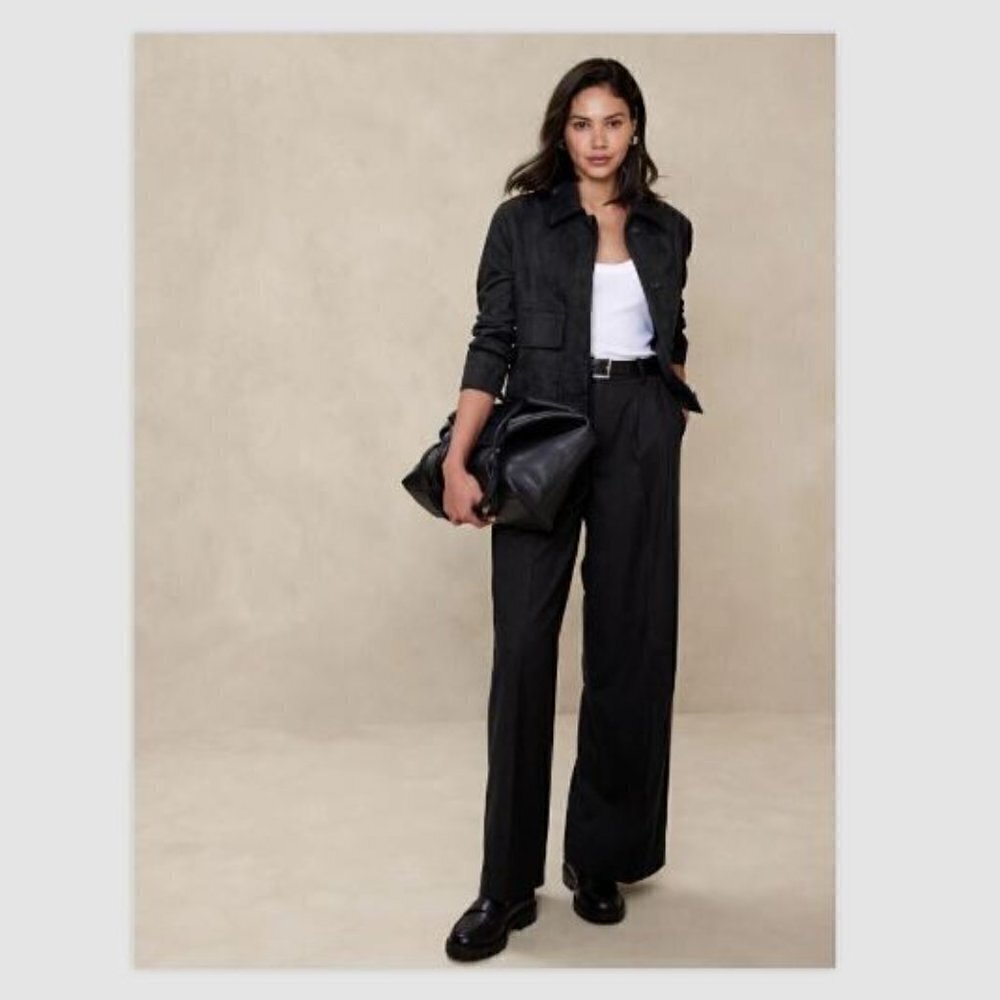 Banana Republic Wide Leg Pleated Flannel High Rise Pants Size 4 PETITE #747492